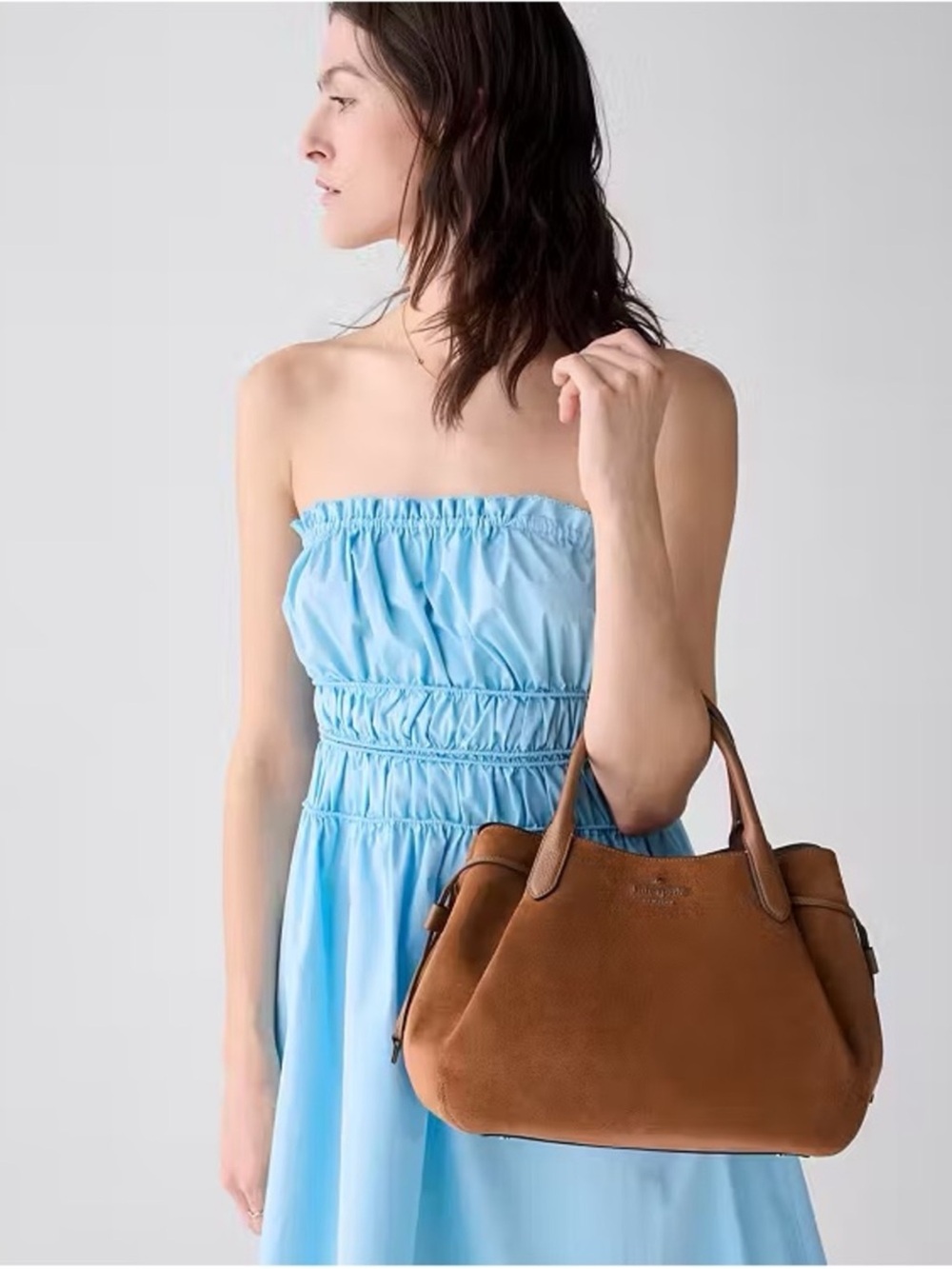 Kate Spade Dumpling Large Suede Satchel Crossbody Bag Warm Gingerbread - Picture 5 of 5